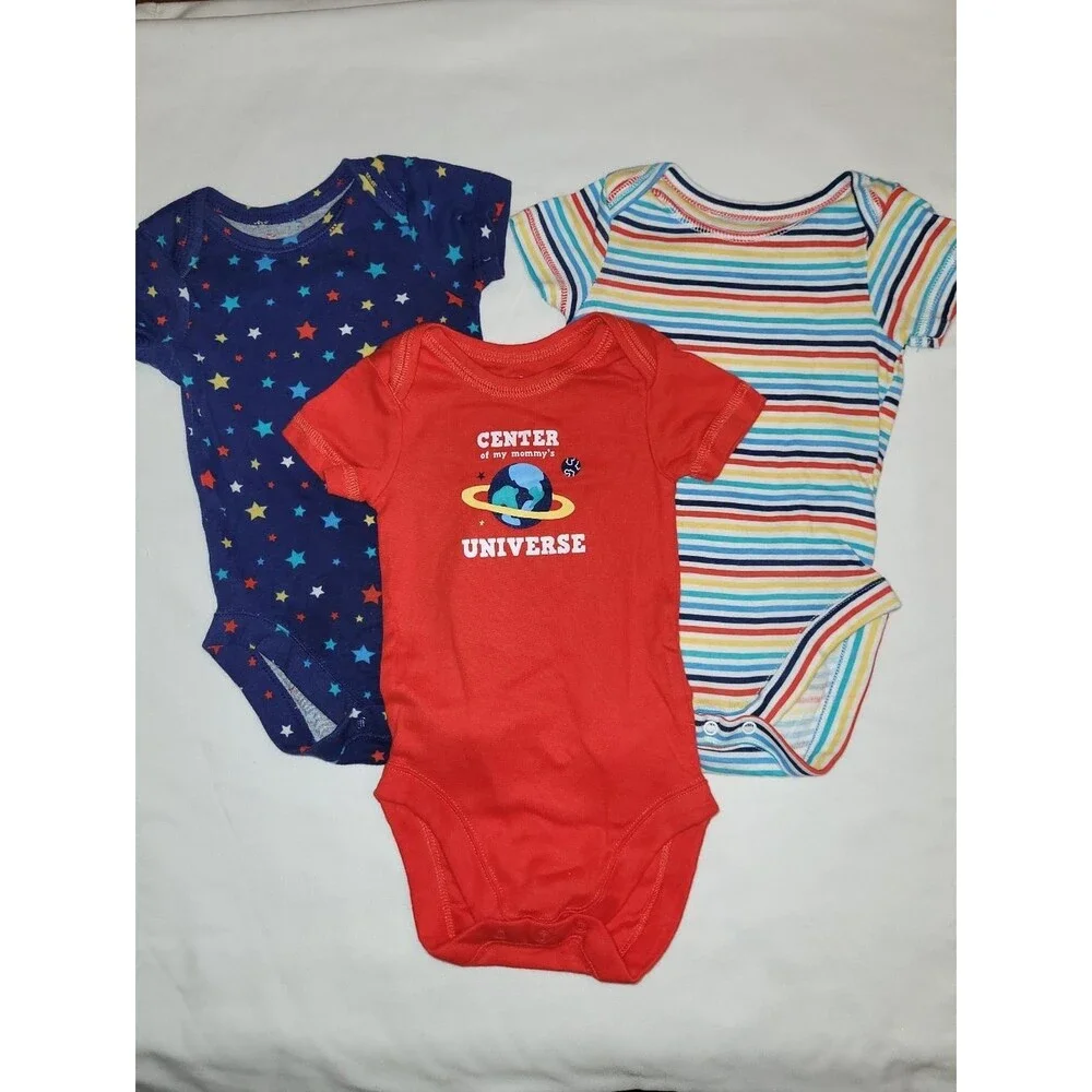 Bundles Baby Place Size 3-6 Months Red Blue Stripes Stars 3 Pc Bodysuit Bundle